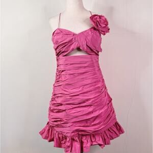 LoveShackFancy Jessilyn Dress Pomegranate Pink Cutout Ruched Mini NWT Size 12